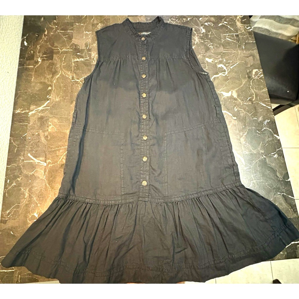 Banana Republic Women's S Black Linen Shift Dress Sleeveless Button Collared
